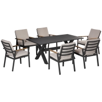 Ensemble de meubles de jardin Outsunny pour 6 personnes, 6 chaises, 1 table, résistant aux intempéries, 175 cm x 92 cm x 73 cm, Noir + Gris
