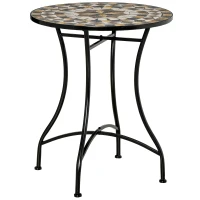 Outsunny Table de Jardin Ronde en Métal et Mosaïque pour Extérieur et Intérieur, Ф60x71cm, Noir(m-5)