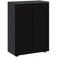 Kleankin Mobilette Salle de Bain 2 Portes en Bois avec 3 Étagères et Fermeture Amortie, 60x30x82cm, Noir(m-6)