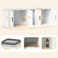 PawHut Armoire pour chat Maison de chat avec porte Cloison Litière pour grand chat 145 x 49 x 51 cm Blanc(m-3)