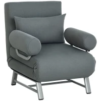HOMCOM Fauteuil chauffeuse canapé-lit Convertible inclinable 1 Place Grand Confort Coussin lombaires accoudoirs piètement métal Lin Gris Foncé(m-1)
