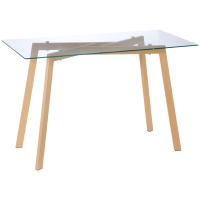 HOMCOM Mesa de Comedor para 4 Personas con Encimera de Cristal y Patas de Acero Efecto Madera 120x60x76 cm Transparente