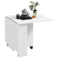 HOMCOM Table Pliante Gain de Place à 2 Rabats pour 6 Personnes avec Étagères et Roues, Blanc(m-5)