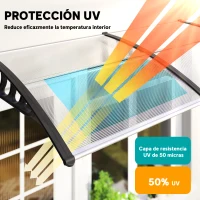 Outsunny Tejadillo de Protección 200x96x27 cm Marquesina Exterior para Puertas y Ventanas contra Sol y Lluvia Transparente(m-4)