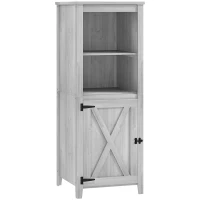 Outsunny Cabanon de jardin avec porte de grange, étagères ajustables, design fin, bois de sapin, Gris clair(m-7)