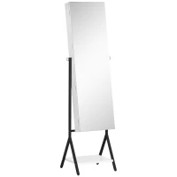 HOMCOM Espejo Joyero de Pie Cuerpo Entero Ajustable en Ángulo Armario de Joyería con Estante Inferior Cerradura Magnética Ranuras y Cajas para Joyas 47x36x157 cm Blanco y Negro(m-1)