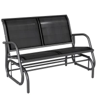 Outsunny Banc à Bascule de Jardin 2 Places Design Contemporain Grand Confort accoudoirs Assise et Dossier Ergonomique métal textilène Noir(m-1)