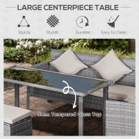 Outsunny 6-Seater Rattan Dining Set Sofa Table Footstool Outdoor w/ Cushion Garden Furniture(m-7)