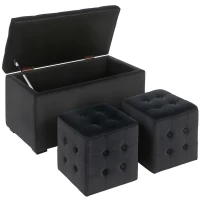 HOMCOM 3-teiliges Möbel-Set mit Stauraum, 2 x Sitzhocker, Polster-Sitztruhe, belastbar bis 130 kg, 75 x 40 x 42 cm, Dunkelgrau(m-10)