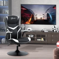 Vinsetto Chaise de Gaming de Bureau Ergonomique, Hauteur Réglable, Base Fixe, Accoudoirs Pliables Noir et Blanc(m-2)