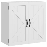 kleankin Armoire Murale Salle de Bain en Bois Style Campagnard avec Étagère Réglable, 60x30x60cm, Blanc(m-6)