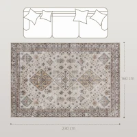 HOMCOM Vintage Area Rug, Non-Slip Washable Rug, Flannel Floor Carpet for Living Room, Bedroom, Dining Room, Home Office, 230 x 160 cm, Beige(m-3)