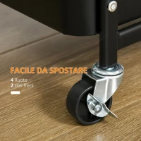 HOMCOM Carrello Portavivande a 3 Livelli con Spazio Multiuso e Ruote, in Acciaio e Plastica PP, 51.5x32x75.6 cm(m-7)