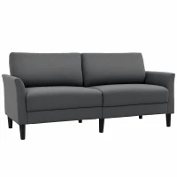 HOMCOM Canapé 3 Places Style Contemporain assises Larges Profondes accoudoirs courbés piètement effilé Bois hévéa Noir Polyester Gris foncé(m-1)