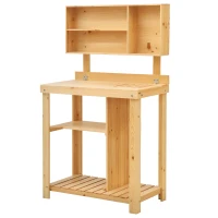 Outsunny Pflanztisch Gartenarbeitstisch für Garten Balkon und Terrasse, Gartentisch mit Ablage, Blumenregal Blumenständer aus Tannenholz, 80 x 43 x 136,5 cm, Natur(m-1)