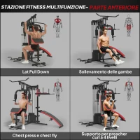SPORTNOW Stazione Fitness Multifunzione per Allenamento del Corpo, in Acciaio e PU, 225x175x200 cm, Nero(m-4)