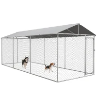 PawHut Jaula de Exterior para Perros Parque para Perros con Marco de Acero Toldo Impermeable y Anti-UV 600x230x230 cm Plata(m-10)