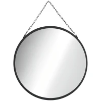HOMCOM Runder Spiegel mit dekorativer Aufhängung 50 cm x 50 cm x 2,2 cm Silber + Schwarz(m-1)