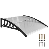 Outsunny Vordach für Haustür/Fenster, wetterfest, transparent, Aluminium/Polycarbonat, 103x96,5x27cm, Schwarz(m-10)