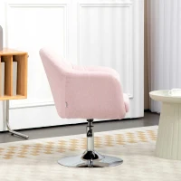HOMCOM Fotoliu de living perne lombare înălțime reglabilă pivotant 360° picior cromat metal roz(m-3)