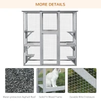 PawHut Wooden Catio Cat Outdoor Enclosure, Cat Cage with Waterproof Roof, Platforms, for Multiple Kittens, 180 x 98 x 180 cm(m-5)