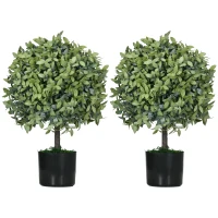 HOMCOM Juego de 2 Árboles de Té Artificiales 55 cm Planta Artificial con 343 Hojas Musgo y Maceta Oficina Verde(m-1)