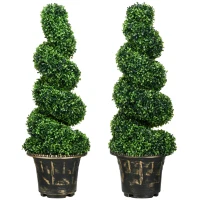 HOMCOM Arbore artificial formați în spirală, set de 2 plante artificiale, cu ghiveci, înălțime 90 cm, Verde(m-5)