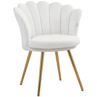 HOMCOM Fotoliu scoică scaun coafeză fotoliu din catifea fotoliu de living cu picioare din metal aurit crem(m-1)