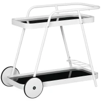 Outsunny Outdoor Servierwagen, 2-stöckig, Weinregal, Stahlrahmen, 86,5 x 51 x 78 cm, Schwarz/Weiß(m-10)