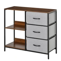 HOMCOM Cajonera de Tela Estrecha, Cómoda de Tela con 3 Cajones Plegables, 2 Estantes Abiertos y Amplia Encimera, Cómoda para Dormitorio, Salón y Pasillo, Nogal y Gris Claro(m-1)