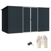 Outsunny 11 x 5.6ft Galvanised Steel Garden Shed, Metal Shed, Garden Storage Shed with Lockable Doors and Gloves for Outdoor Patio, Garden, Grey(m-10)