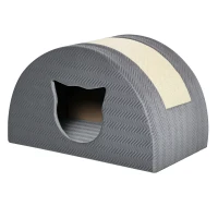 PawHut Katzenhöhle mit Kraztbrett Katzenbett Kratzhaus Katzenhaus Katzenwohnung Sisal Grau 48,5 x 30 x 30 cm(m-1)