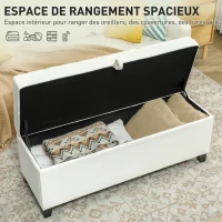 HOMCOM Banc de rangement 112L banquette bout de lit en tissu de lin, siège capitonné, 120 x 40 x 48 cm, crème(m-4)