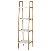 kleankin Estantería Escalera de Bambú de 4 Niveles Mueble de Almacenaje Multifuncional para Baño Salón Cocina 35x36x138,5 cm Blanco y Natural(m-10)