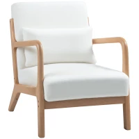 HOMCOM Fotoliu lounge, 3 perne incluse, adâncime șezut, brațe, structură lemn hevea, aspect catifea crem(m-1)