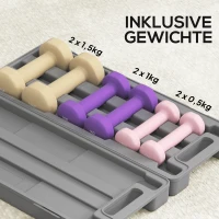 HOMCOM Zestaw hantli 6 sztuk z walizką, wagi 0,5 kg, 1 kg, 1,5 kg, regulowane do użytku w domu, na siłowni(m-5)