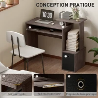 HOMCOM Bureau Informatique multimédia étagères Tablette Clavier Panier Noir Panneaux Particules Gris(m-6)