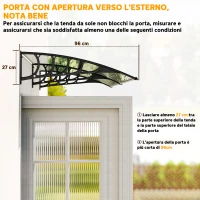 Outsunny Tettoia Moderna in Policarbonato, Alluminio e PP per Balconi, Finestre e Porte, 200x96x27 cm(m-7)