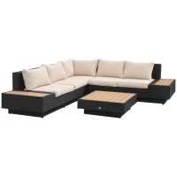 Outsunny 4-tlg. Luxus Polyrattan Gartengarnitur Gartenmöbel Garten-Set Sitzgruppe Loungeset Loungemöbel inkl. Ablagen und Beistelltisch Sitzkissen Schwarz(m-1)