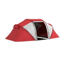 Outsunny Tente de camping familiale 4-6 personnes tente dôme étanche légère, ventilée 2 cabines fenêtre grande porte gris rouge(m-11)