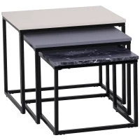 HOMCOM 3er Set Couchtisch Stapeltisch Beistelltisch Kaffeetisch Metallfuß MDF 3 Farben 55 x 40 x 45 cm/48 x 37 x 40 cm/41 x 34 x 35 cm(m-1)