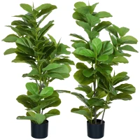 HOMCOM, Set de 2 plante artificiale Ficus Lyrata, arbori artificiali cu ghiveci inclus, înălțime 110 cm, verde(m-1)