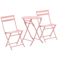 Outsunny Conjunto de Muebles de Jardín Plegable Juego de 1 Mesa y 2 Sillas de Terraza con Marco de Acero y Respaldo Rosa(m-10)