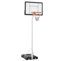 HOMCOM Canestro Basket per Adulti con Tabellone in PVC Regolabile 210-260cm Ruote Integrate Bianco(m-1)