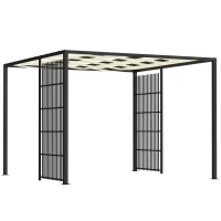 Outsunny Pergola per Esterno 3x3 m con Copertura Ondulata e Pannelli Laterali, in Metallo e Poliestere Nero(m-1)