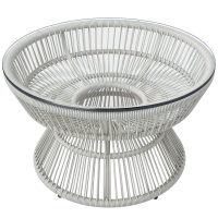 Outsunny Masă de cafea de grădină rotundă, masă auxiliară din rattan și blat de sticlă temperată Ø 60 x 37H cm