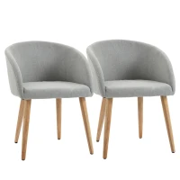 HOMCOM Lot de 2 chaises de salle à manger chaise de cuisine Design scandinave - Pieds inclinés effilés Bois Caoutchouc - Assise Dossier accoudoirs ergonomiques Aspect Lin Gris(m-11)