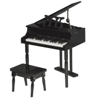 HOMCOM Piano de Cola Infantil de Madera con 30 Teclas Taburete y Atril de Partituras Piano para Niños Instrumento Musical Didáctico 52x50x49 cm Negro(m-1)