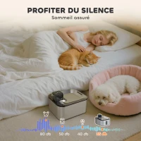 PawHut Fântână automată de apă pentru pisici din oțel inoxidabil 5L, silențioasă, distribuitor apă 3-etape filtru încărcător USB, argintiu(m-3)
