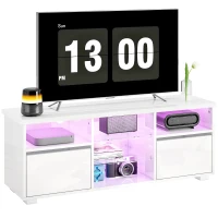HOMCOM TV-Schrank 120 cm, TV-Ständer für Fernseher bis zu 55 Zoll mit LED-Beleuchtung und Fernbedienung, weißes Glasregal(m-6)